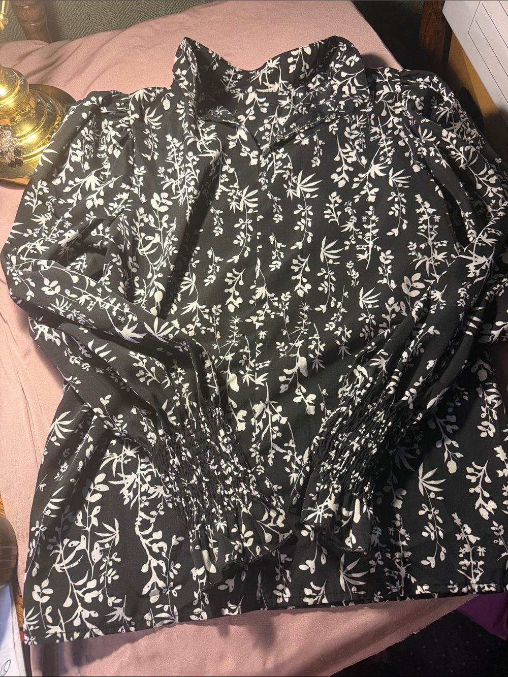 Men's Black Floral Button-Up Shirt